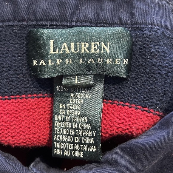 Ralph Lauren Pullover Collared Sweater Navy And Red Striped Women's‎ Size Large - Picture 4 of 4